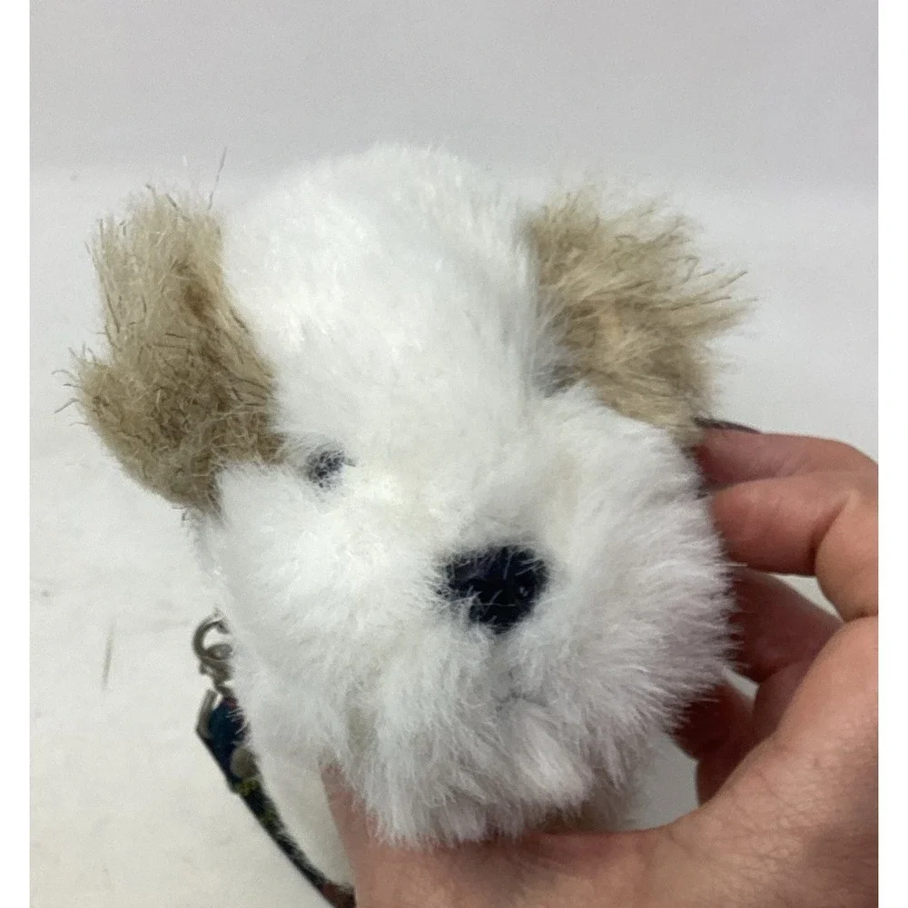 Ajena France Fluffy White Puppy Dog Plush On Leash 7.5